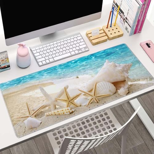 Starfishes Beach Gaming Mouse Pad, Extended Large Mouse Mat Desk Pad, Big Computer Keyboard Desk Pad, Stitched Edges Mousepad, 3mm Thick Long Non-Slip Rubber Base Mice Pad, 31.5 X 11.8 Inch - color: Starfishes Beach