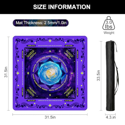 Mahjong Mat for Table with Rules, 31.5" x 31.5" Noise Reduction Non Slip Waterproof Mah Jong Table Mat with Carrying Bag, Suitable for Mahjong, Poker, Board Games, Dominoes, and Card Games - color: Blue Flowers