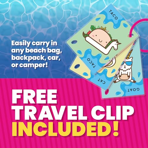 Taco Cat Goat Cheese Pizza Poolside Waterproof Card Game by Taco Cat Games | Wipeable plastic cards survive splashes & sand, free clip included, great for travel, 10-min rounds, Ages 7+, 2-8 Players
