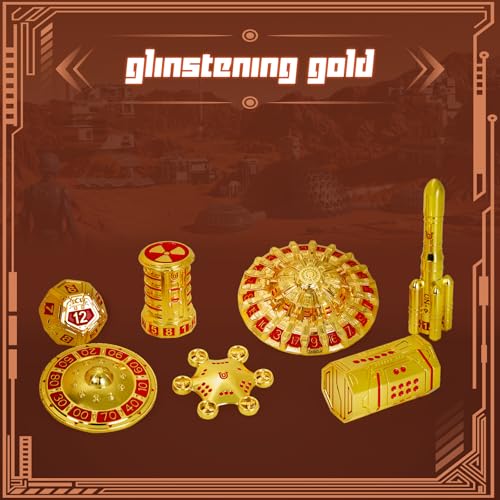Unique Pioneer Dice Zinc Alloy Metal Dice Set 7pcs DND Dice Mars Planet Theme Polyhedral RPG Dice Set for Dungeons and Dragons Tabletop GamingRocket and UFO Design (Golden) - color: Golden