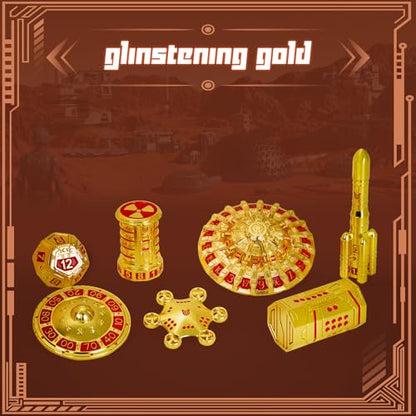 Unique Pioneer Dice Zinc Alloy Metal Dice Set 7pcs DND Dice Mars Planet Theme Polyhedral RPG Dice Set for Dungeons and Dragons Tabletop GamingRocket and UFO Design (Golden) - color: Golden