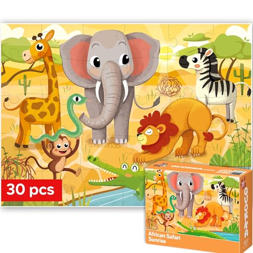 QUOKKA Puzzles for Kids Ages 3-5 - 30 Pieces Puzzles for Toddlers 2-4 - Africa Animals Learning Jigsaw Puzzles for Kids 4-6 Years Old - Educational Toys for Boy and Girl - color: Africa