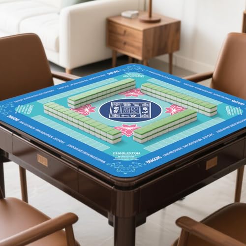 Mahjong Mat 31.5" x 31.5" Mahjong Table Mat with Rules Anti Slip Noise Reduction Lotus Flower Gaming Tablecloth for Poker, Card, Board Tile Games Mah Jongg Table Cover with Carrying Bag (Blue) - style: Blue Flower