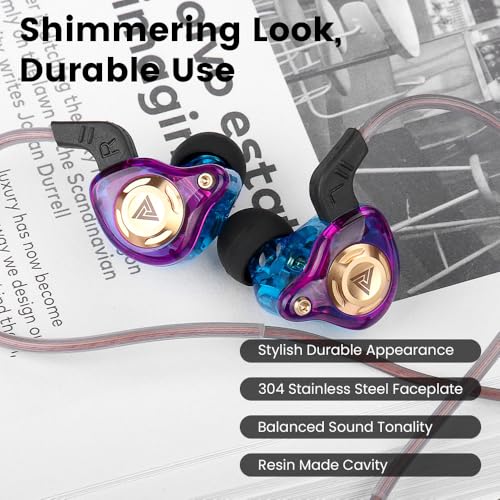 Wired Gaming Earbuds in-Ear Headphones HiFi Game Head Phones in Ear Monitors Deep Bass Sound Wired-Earbuds with 1DD 10mm Dynamic Driver Inear Earphones IEM for Music Gaming Video Calling (Purple) - color: 퍼플.