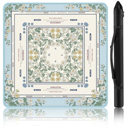 Crease-Free Mahjong Mat For Table American Mah Jongg Mats with Portable Bag Noise Reduction Non-Slip Table Cover 31.5*31.5in Large Waterproof Neoprene Pad For Poker Board Mah Jong Game Card Mahjongg - color: Daisy-2