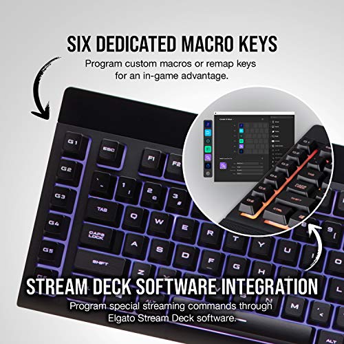 Corsair K55 RGB Gaming Keyboard – IP42 Dust and Water Resistance – 6 Programmable Macro Keys – Dedicated Media Keys - Detachable Palm Rest Included (CH-9206015-NA) , Black - color: Black, style: K55
