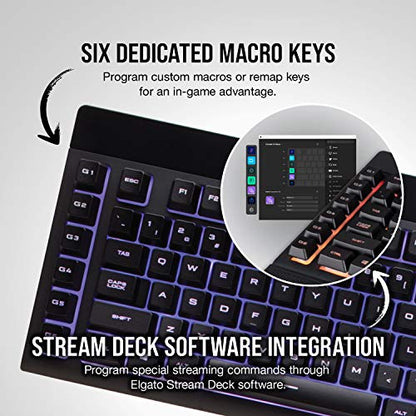 Corsair K55 RGB Gaming Keyboard – IP42 Dust and Water Resistance – 6 Programmable Macro Keys – Dedicated Media Keys - Detachable Palm Rest Included (CH-9206015-NA) , Black - color: Black, style: K55