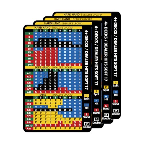 Gimao 4 PCS Metal Thick Blackjack Strategy Card with Leather Sleeve, Stainless Steel Blackjack Basic Chart Cards Wallet Size Book Allowed at Blackjack Table in The Casino 4+ Decks Hit Soft 17 (4) - color: 4pcs