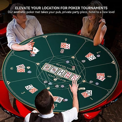 YUZPKRSI 47 Inch Round Poker Mat, Neoprene & Rubber, Texas Hold'em Poker Table Top Casino Card Games, Portable, Carrying Bag Included - color: 47 Inch Round Green