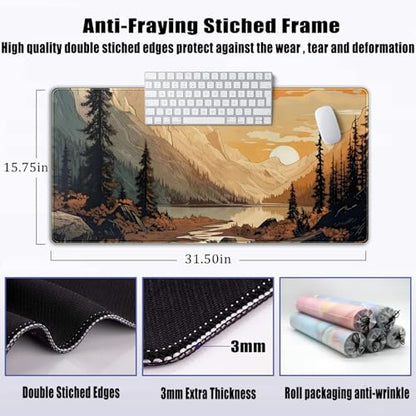 Sunset Mountains Desk Mat Aesthetic Large Mouse Pad XXL Extended Gaming Mousepad Nature Landscape Big Mouse Mat Computer Laptop Desktop Pad Keyboard Mat Desk Decor 31.5x15.7 in - color: Sunset Mountains