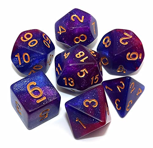 Polyhedral DND Glitter Dice Set for Dungeon and Dragons D&D RPG Role Playing Games Blue Mixed Purple Nebula Dice - color: Blue & Brown