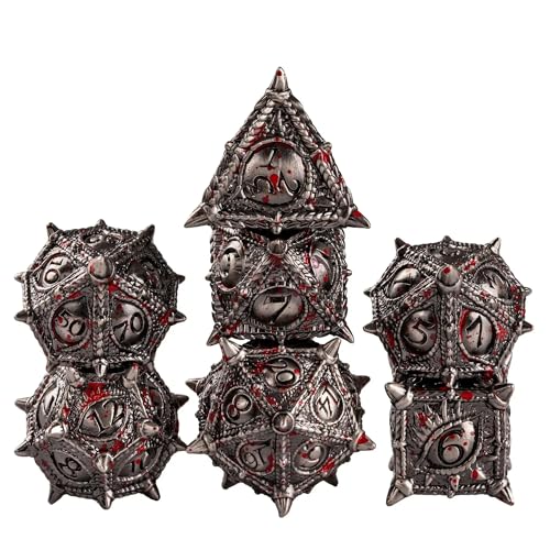 Metal Dice Set Bloodstained Dragon Metal DND Dice for Tabletop Games | Leather Storage Bag, DM Gift, for Dungeons and Dragons Role Playing Games - color: Dragon-bloodstained