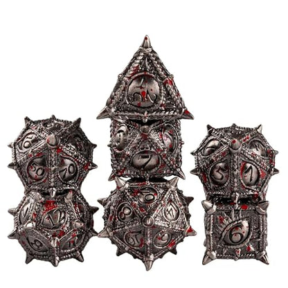 Metal Dice Set Bloodstained Dragon Metal DND Dice for Tabletop Games | Leather Storage Bag, DM Gift, for Dungeons and Dragons Role Playing Games - color: Dragon-bloodstained