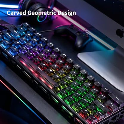 IROK MG63 64 Keys Wired Magnetic Switch Keyboard, 512KHZ All Keys Scan Rate, PCB Nano-Coating Waterproof, ARGB Light and Shadow Coexist 8KHZ/CNC Carved Aluminum Gaming Keyboard (Black) - color: Black