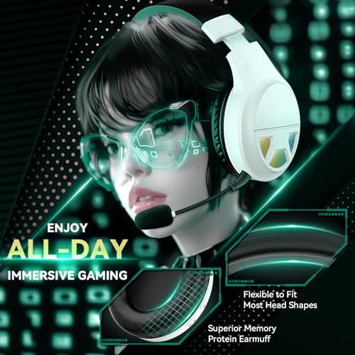 60H Battery Wireless Gaming Headset with Mic for PS5 PS4 PC | 7.1 Surround Sound, Bluetooth 5.4, Noise-Isolating Microphone, RGB Lights, Headphones Compatible with Switch Mac Laptop