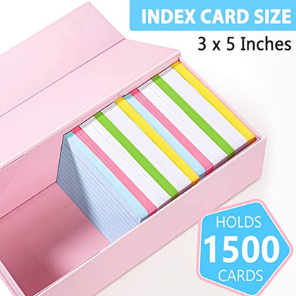 Harhana 3x5 Index Card Holder Pink Card File Box Organizer, Hold 1200 3x5-Inch Flash Cards- 1 Pack Pink - color: Pink