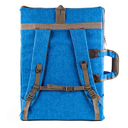 TRANSON Art Portfolio Case Artist Backpack Canvas Bag Large 26” x 19.5” - color: Blue