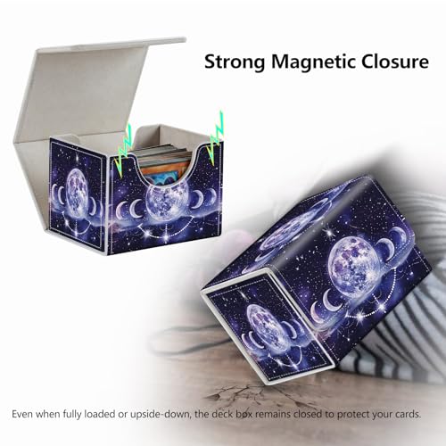 Strong Magnet Card Case Deck Box Mtg Card Box Playing Card Box Magic Deck Box Tcg Up to 200 Cards Creative Pattern Trading Card Storage Box for Collectible Card Games, Purple Moons And Stars - color: Purple Moons And Stars