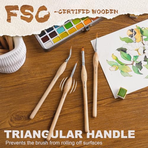 Golden Maple Detail Paint Brush Set, 15pcs Miniature Paint Brushes with Triangular Handles for Fine Detailing & Art Painting - Acrylic, Oil, Watercolors & Paint by Number, Models, Figurine, Craft - color: Wooden