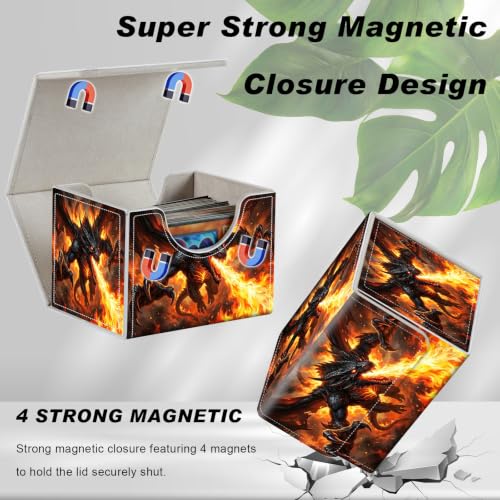 Magnetic Closure TCG Deck Box Portable Card Holder Trading Card Deck Box | PU Leather Collectible Card Case Game Trading Card Deck Box Storage Scratch Resistant Lining, Fire Breathing Dragon Fantasy - color: Fire Breathing Dragon Fantasy