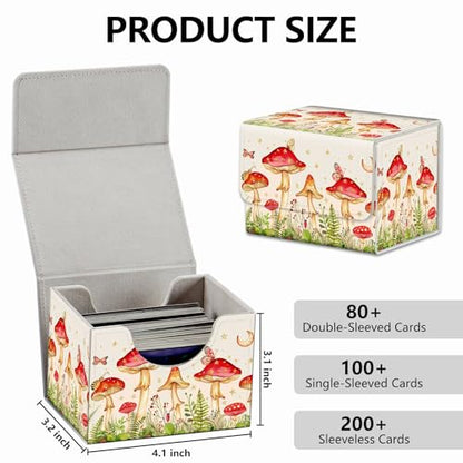 Strong Magnet MTG Demon Deck Box Playing Card Case Deck Boxs Creative Pattern Trading Card Storage Box for Collectible Games for TCG Cards, Mushroom Butterflies Flower - color: Mushroom Butterflies Flower