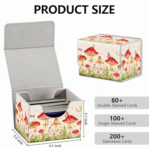 Strong Magnet MTG Demon Deck Box Playing Card Case Deck Boxs Creative Pattern Trading Card Storage Box for Collectible Games for TCG Cards, Mushroom Butterflies Flower - color: Mushroom Butterflies Flower