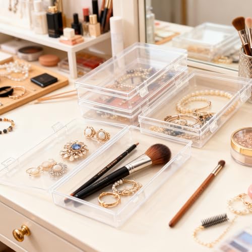 4 Pack Rectangular Clear Plastic Storage Containers | 7.87 x 4.72 x 1.38 inch, Hinged Lid, For Beads and Small Craft Items - size: 7.87 x 4.72 x 1.38 inch