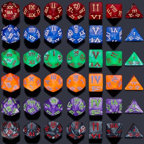 CiaraQ Polyhedral Dice Set - DND Role Playing Dice | Acrylic RPG Dice for Dungeons and Dragons MTG Table Games, Multicolor, 42pcs - color: Green/Purple/Black/Red/Blue/Orange