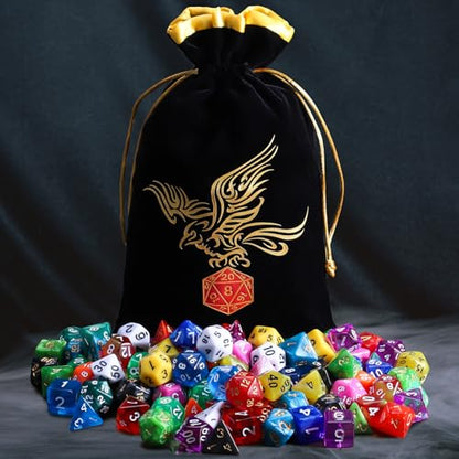 QMay DND Dice Set 15 X 7 Polyhedral Dice (105pcs) with 1 Large Flannel Bag, D&D Dice (D4 D6 D8 D10 D% D12 D20) for Dungeons and Dragons RPG MTG Table Games - color: 15 Sets-105pcs