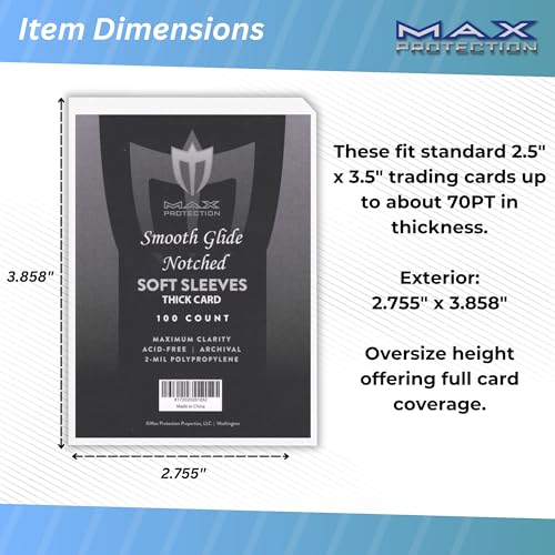 Max Protection Notched Penny Sleeves - 100ct Packs - Easy Glide Notched Card Holders- Premium, Acid-Free & Archival Safe Protection for Trading/Sports/Collectible Cards (2000 Sleeves) - size: 2000 Sleeves