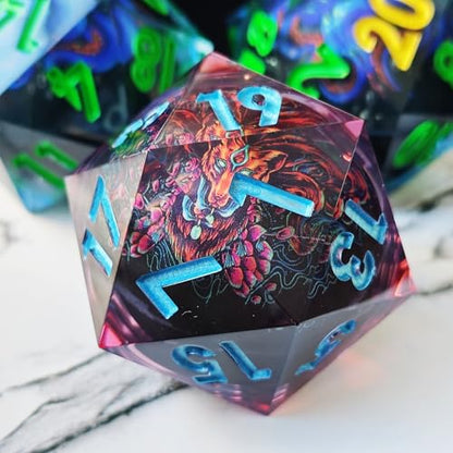 Mini Planet 50mm Large Chonk D20 Liquid Core Giant Polyhedral Sharp Edges RPG Table Games Dice E19 LED Fire Fox - color: E19-led Fire Fox