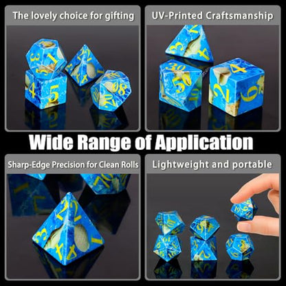 Conch DND Dice Set, 7PCS UV Printed Sharp Edge Acrylic Dice with Metal Gift Box, Lightweight Precision Design for Dungeons & Dragons Players