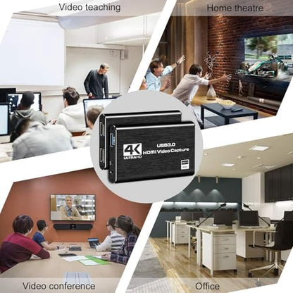 Video Capture Card, 4K HDMI Video Capture, USB 3.0 Game Capture Card, Video Capture Device Full HD 1080p 60FPS for Live Streaming, Work with PS4/PS5/Xbox/PC/Mac Linux Android Windows 10/11 - color: black