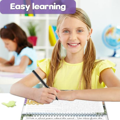 chiazllta Grooved Cursive Handwriting Workbook with Disappearing Ink Pens Magic Reusable Grooved Cursive Writing Practice for Beginners Kids Kickoff Student Workbook Homeschooling Supplies (Poems) - style: Poems