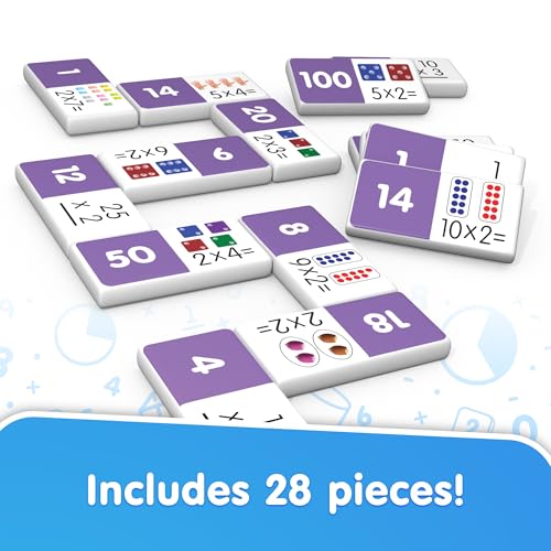 Junior Learning Multiplication Dominoes Game Set, 28 Pieces, Ages 7-9, Math Skills, Grade 2-3