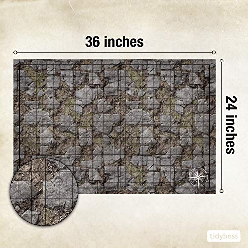 Tidyboss d&d Starter Set | 2 X Double Sides 4 Terrains 24x 36 Game Grid Mat | DND Accessories Includes Dry Erase Markers, Eraser and Clips - color: 2-pack