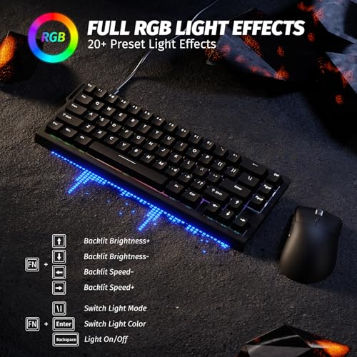 ATTACK SHARK X68 HE 60% Wired RT 8K Keyboard and Wireless R1 Mouse-Black | Adjustable Actuation,Hall Effect Mechanical Magnetic Switch,Coiled Cable,USB C/2.4Ghz/BT Ultralight 18K DPI Mice for PC Gamer - color: Black, size: Keyboard Mouse
