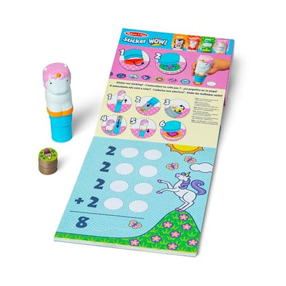 Melissa & Doug Sticker Wow!™ Unicorn Bundle: Sticker Stamper, 24-Page Activity Pad, 600 Total Stickers, Arts and Crafts Fidget Toy Collectible Character - style: Unicorn