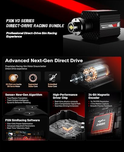 PXN VD6 Direct Drive Racing Wheel Bundle, 6Nm Force Feedback, for Windows | Servo Motor, 11 in Wheel with Quick Release, Hall Effect Pedals, Table Clamp, PC Tuning Software Support