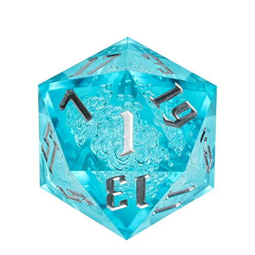 55mm 20 Sided DND Dice, Giant D20 D&D Polyhedral Dice Large D20 with Die Gift Box for D&D, RPG Table Games (Transparent Blue Bubbles) - color: Transparent Blue Bubbles