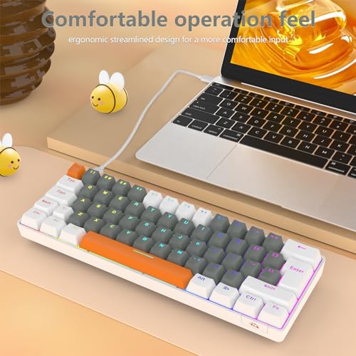 RK-T60 Wired 60% TKL Mechanical Gaming Keyboard Led Rainbow Backlight Ultra-Compact NKRO Linear Red Switch ABS Keycap RGB Honeycomb Mice Coiled Aviator Cable for Windows Laptop PS4/PC/WIN Gamer - color: Light Gray/Red Switch