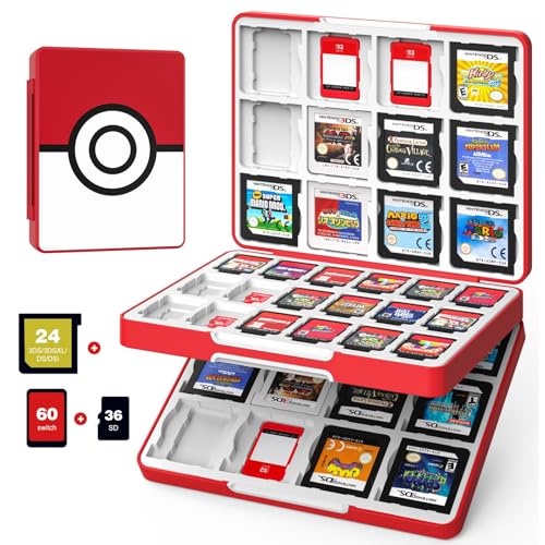 MoKo 60 Game Card Case for Nintendo Switch 2 / Switch OLED / 3DS / 3DSXL, Portable Storage Holder Case for 60 Switch 2 Game Cartridges & 24 3DS Card & 36 Micro SD Cards, Red Ball - color: A-Red Ball, size: 60 Slots