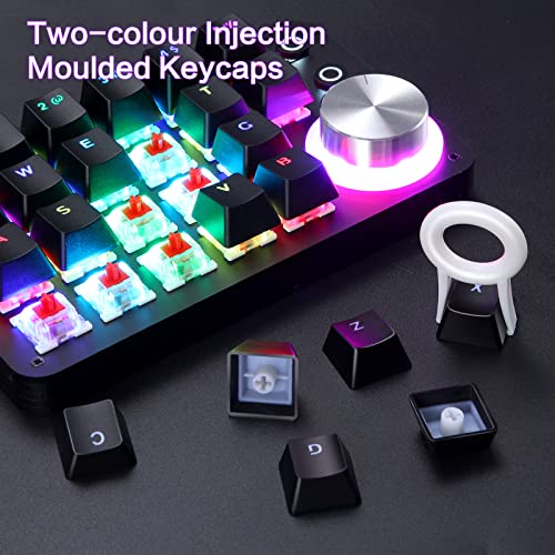 Koolertron 24 Keys Programmable Keyboard，One Handed Macro Mechanical Keyboard, RGB LED Backlight Red Switch USB Portable Keyboard with Fully Knobs, 24 Keys Macro Pad for Gaming - style: 24 Keys/Red switches/RGB Backlight