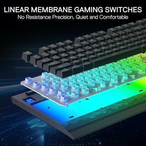 Redragon K525 RGB Backlit 104 Keys Wired Membrane Gaming Keyboard w/ 5 Multimedia Keys & 4 Extra On-Board Macro Keys, Dedicated Media Control, Ergonomic Wrist Rest, Linear Mechanical-Feel Switch - color: Black, size: 104 Keys Lite