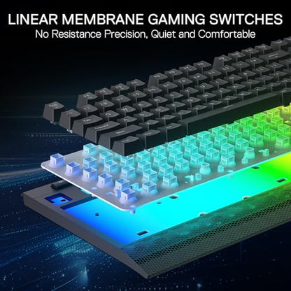 Redragon K525 RGB Backlit 104 Keys Wired Membrane Gaming Keyboard w/ 5 Multimedia Keys & 4 Extra On-Board Macro Keys, Dedicated Media Control, Ergonomic Wrist Rest, Linear Mechanical-Feel Switch - color: Black, size: 104 Keys Lite