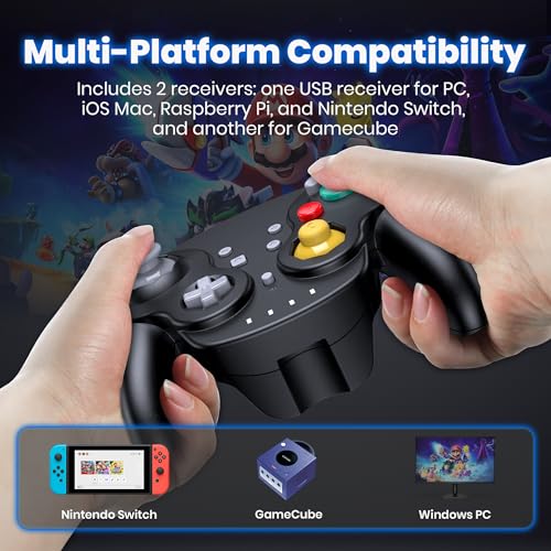 2 Pack 2.4 GHz Wireless GameCube Controller for Switch 1 2, NGC Console | Compatible with Switch Online, Windows PC, macOS (Built-in Vibration) (Rechargeable) (Analog Triggers / Stick) - color: Two Pack Indigo/Black