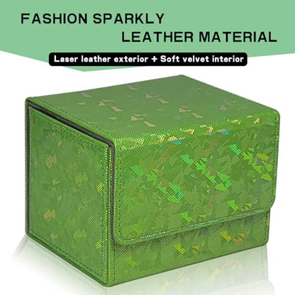 Dmoicols Card Deck Box Holds 100+ Single Sleeved Cards,Laser Sparkly Material Card Storage Box Horizontal,MTG Commander Deck Box with 2 Dividers fit TCG CCG Magic Cards (Sparkly Cyan Piece) - color: Sparkly Cyan Piece
