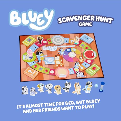 Bluey Scavenger Hunt Board Game, Cooperative Play with 4 Exclusive Mini-Figures, Indoor Games for Kids Ages 5+, Fun Toy Token Collecting Game | Collect 12 toy tokens as a team with Bluey, Bingo, Bandit & Chilli minis; family game for kids ages 3+ - style: