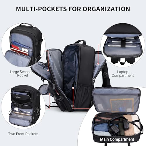 WITZMAN Travel Backpack for Men 45L Convertible Bag Fits 17" Laptop | Large Nylon Carry on Luggage Bag, 3 in 1 Laptop Backpack Airline Approved, For Weekend Getaway, Overnight Trip, B688 Black - color: Black