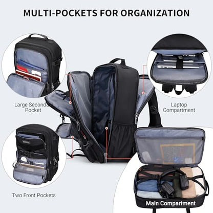 WITZMAN Travel Backpack for Men 45L Convertible Bag Fits 17" Laptop | Large Nylon Carry on Luggage Bag, 3 in 1 Laptop Backpack Airline Approved, For Weekend Getaway, Overnight Trip, B688 Black - color: Black